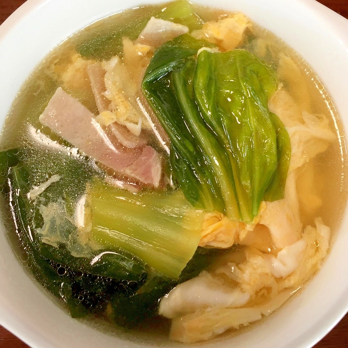 チンゲンサイとハムのあっさり簡単中華スープ